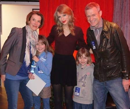 Jeremy Vine, Rachel Schofield with their children and Taylor Swift