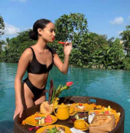 Hehleena enjoying pooling while on a vacation net worth salary rich and lavish lifestyle