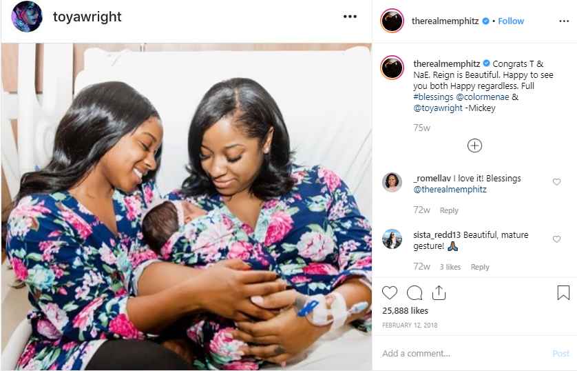 Image: Mickey Wright Jr posted the picture of his ex-wife on social media site congratulating her on the birth of her baby. 