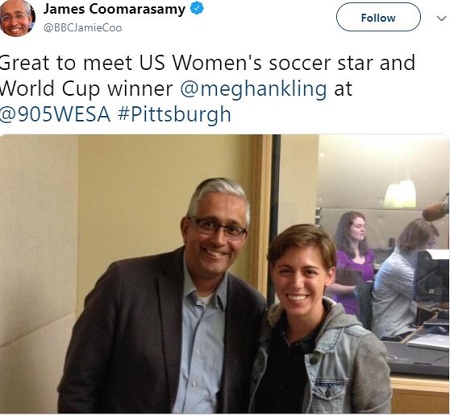James Coomarasamy with US Women's soccer star and World Cup winner Mega Hanking.Know more about James' career,wiki, bio, parents.