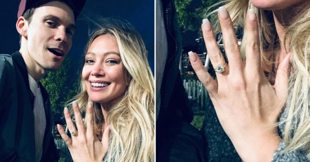Hilary Duff shows her engagement ring