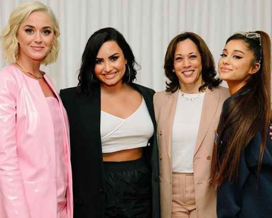 Kamala Harris with other popular American celebrity left Katy Perry, Demi Lovato and Ariana Grande 