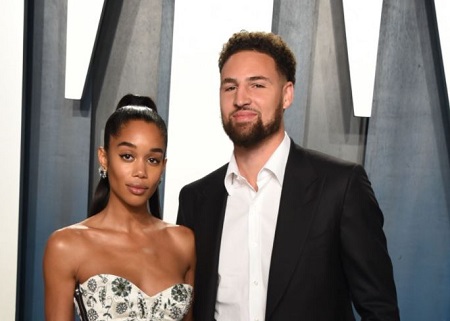 Klay Thompson and Laura Harrier attended the 2020 Oscar Party at Wallis Annenberg Center.