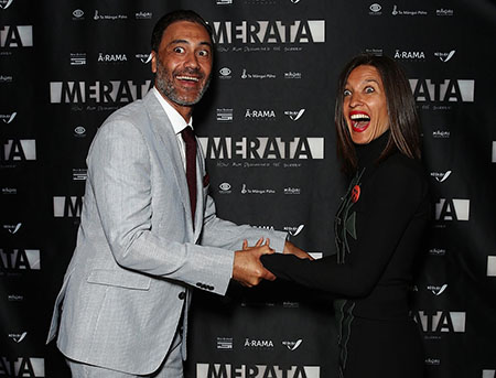 Taika Waititi with his wife Chelsea at the premiere of Merata.