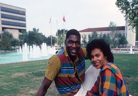 The fomer soccer goalkeeper  posing with his ex- girlfriend Lita Spence during a college