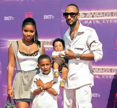 Recording artist Swizz Beatz With His First Wife, Mashonda Tifrere and His Two Children 