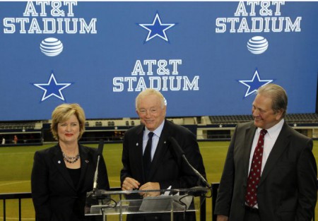 Jerry Jones addressing sponsors at AT&T Stadium home of Dallas Cowboys