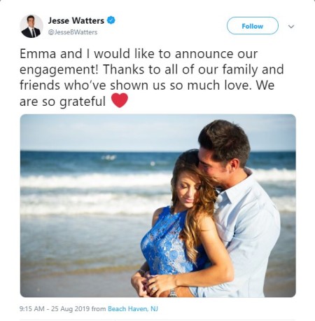 Twitter Post by Jesse Watters confirming their engagement