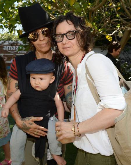 Sara Gilbert and Linda Perry with their son, Rhodes Emilio Gilbert Perry