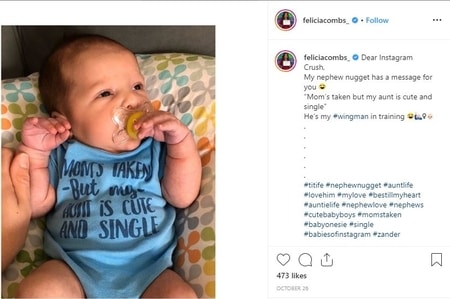 Felicia Combs new born nephew and her caption stating her as single