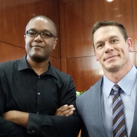 Christopher John Farley with WWE superstar, John Cena