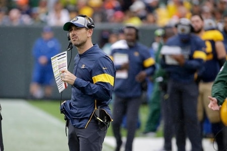 Matt LaFleur at the sidelines during the game of Green Bay Packers