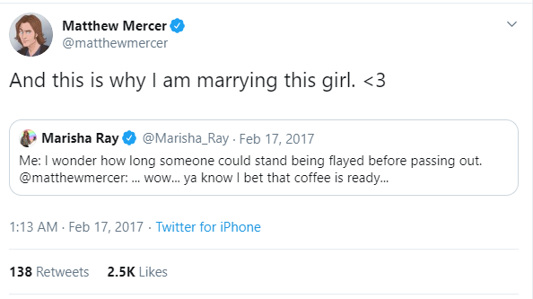 Matthew retweeted Marisha's tweet