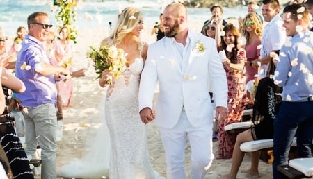 Jon Dorenbos and his wife Annalise Dale at their wedding on a Beach in Mexico