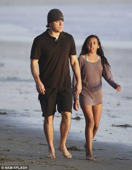 Alexia Barroso with her step-father, Matt Damon