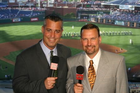 Daron Sutton with his colleague at the MLB match