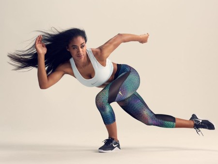 Jennie Pegouskie posing for photoshoot to promote Nike brand