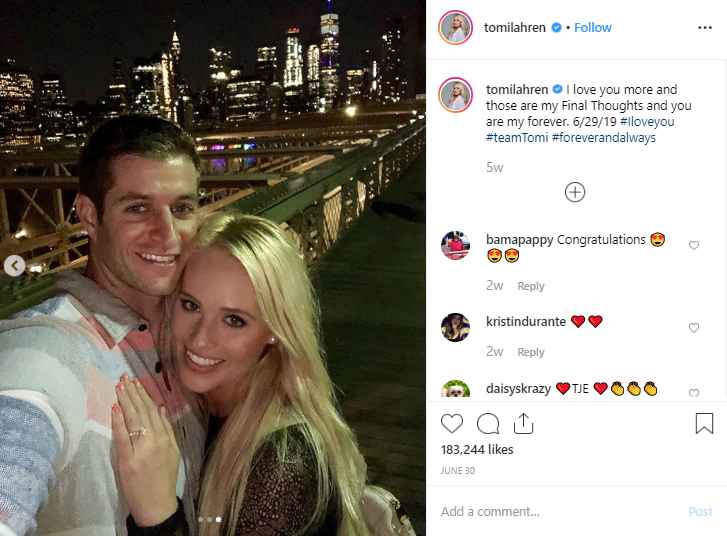 Tomi Lahren with her fiancee. Know more about Tomi engagement, betrothment, fiancee, partner and other detail