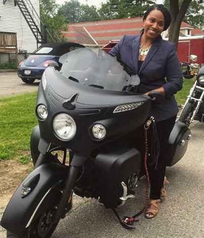 Ayanna Pressley in an buffalo soldier motorcycle. properties, assets, net worth, income earning