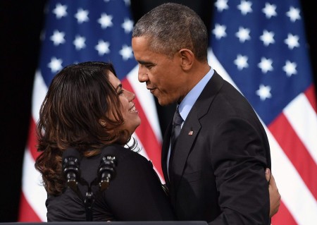 Astrid Silva hugging the former U.S. President, Barack Obama