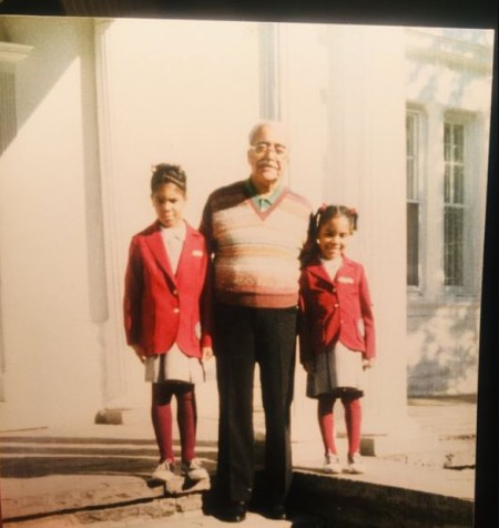 Childhood photo of Christina Greer with her grandfather and her sister