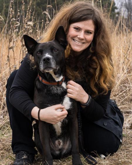 Rachel Frederickson with her pet dog, Penpo