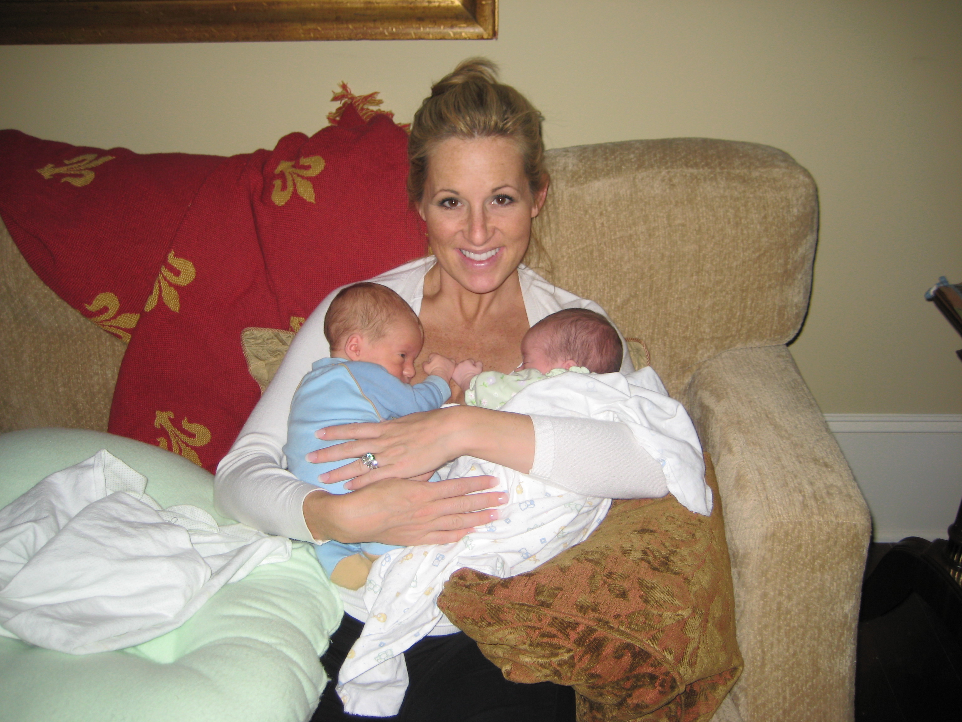 Dr. Karin Luise holding her twins
