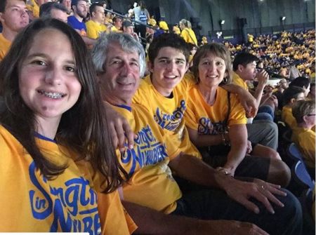 Karen Behnke came to watch the game of Golden State Warriors Vs. Houston Rockets with her husband and kids in 2016