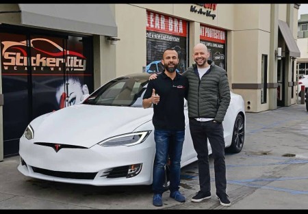 Charlie Austin Cryer's father bought a new car, Tesla Model 3