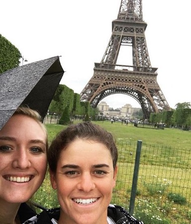 Jennifer with her best friend Mija at Eiffel tower, Paris.