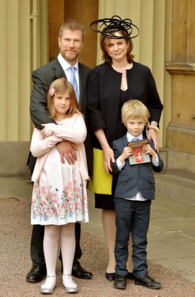 Jack Waters with her wife Emily Watson and their children, Juliet and Dylan attended the Investiture ceremony at Buckingham Palace on 15th May 2015 in London, England. Source: Zimbio