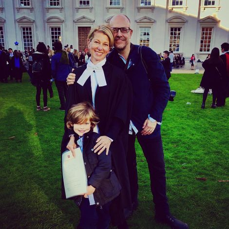 Janis Mackey Frayer shared a photo with her husband and her son during her graduation from Senate House, Cambridge