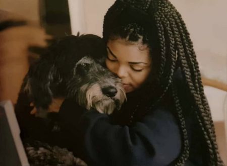 Eissa Al Mana's mother, Janet Jackson with her pet dog, Puffy