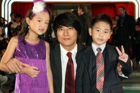 Miki Yim's husband, Sung Kang with his two nephews at the Bangkok International Film Festival