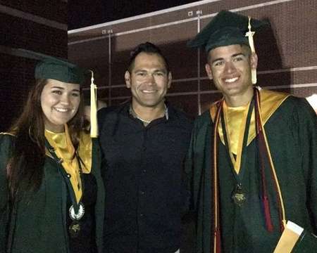 Michelle Mangan's husband, Johnny Damon with his non-fraternity twins, Jackson and Madelyn Damon in their graduation day. Who is the mother of Damon's twins children from first marriage?