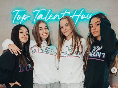 The TikTok stars Katie Pego (right), Anna Shumate (second from right), Eva Cudmore (second from left), and Rachel Brockman (left) is the member of the social media group named Top Talent House.