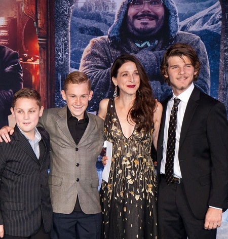 Randall Sommer and His Wife Marin Hinkle With Their Sons At The Los Angeles premiere of Sony Pictures Jumanji: The Next Level