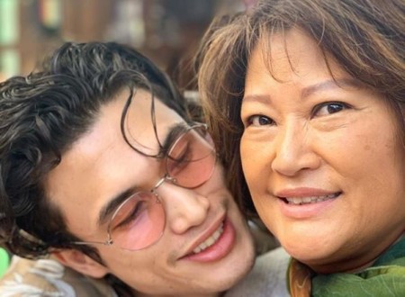 Charles Melton with his mom.