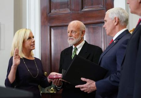 Kirstjen Nielsen is swearing after becoming the U.S. Secretary to US Vice President, Mike Pence and administers in White House on 8th December 2017. Know more about Nielsen's family background.