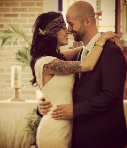 Lisamarie Joyce with her husband, Dsniel Joyce sharing love during their wedding ceremony