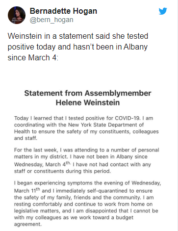 Helene tested positive for COVID-19