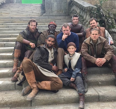 Kingsley Ben-Adir with his King Arthur: the Sword's co-stars including David Beckham