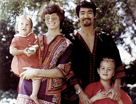 A proud wife Linda Lee Cadwell with late husband, Bruce Lee and their children, Brandon 