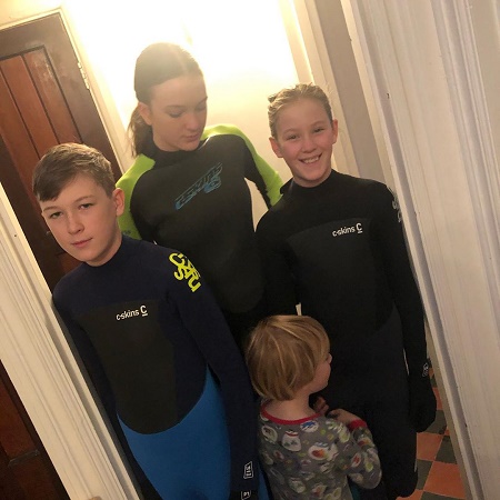 Rachel Burden and Luke's four children ready for swimming