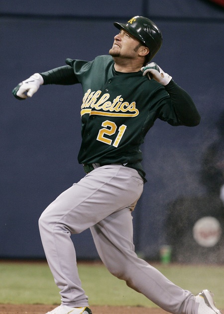 Mark Kotsay during the game with Oakland Athletics