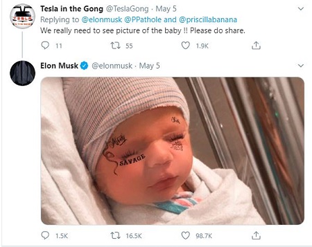 Tesla CEO, Elon  Musk and Singer, Grimes Revealed the Name of Their New Born, Saying it's X Æ A-12