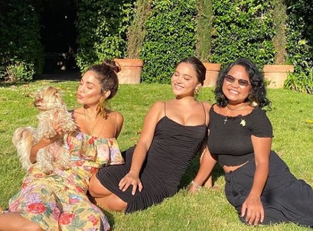 The actress, singer, Vanessa Hudgens (left) with her sister Stella Hudgens (middle), and mother Gina Guangco Hudgens (right).