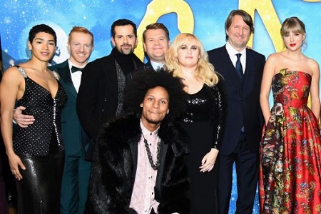 Mette Towley (left) with the cast members of the film Cats. 