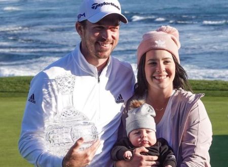 Nick Taylor with his wife and son after winning the AT&T Pebble Beach Pro-Am.