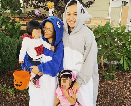 Justin Hakuta and Ali Wong with their daughters, Mari, and Nikki Hakuta.